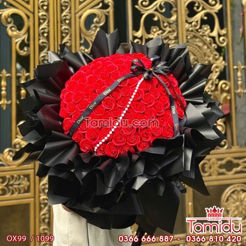 Bó Hoa Hồng Sáp Tròn 99 Bông Gói Kiều Công Chúa