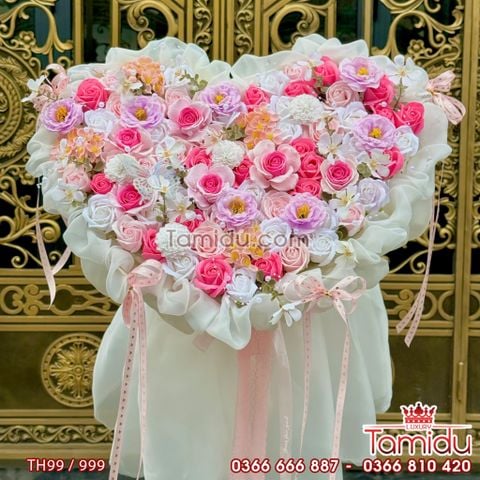 Bó Hoa Sáp Hình Tim Tone màu pastel, style vườn hoa ngọt ngào