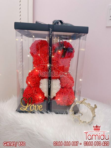 Gấu Hoa Ôm Tim Cao Cấp 45cm