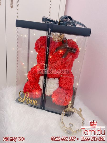 Gấu Hoa Ôm Tim Cao Cấp 45cm