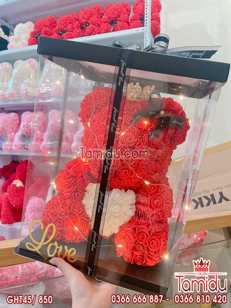 Gấu Hoa Ôm Tim Cao Cấp 45cm