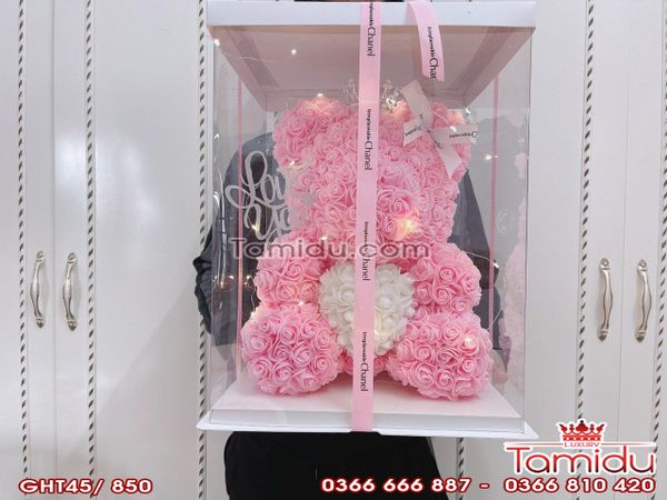 Gấu Hoa Ôm Tim Cao Cấp 45cm