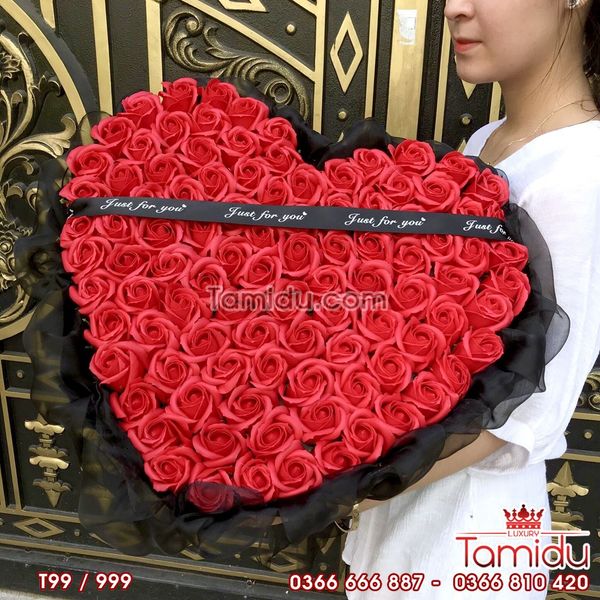 BÓ HOA HỒNG SÁP THƠM TRÁI TIM 99 BÔNG ĐỎ SIÊU CẤP - MÓN QUÀ DÀNH TẶNG TÌNH YÊU VĨNH CỬU