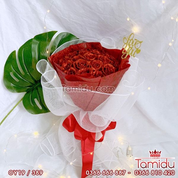 BÓ HOA SÁP KIM TUYẾN 20 BÔNG - MUÔN SẮC HOA NGÀN THÔNG ĐIỆP YÊU THƯƠNG