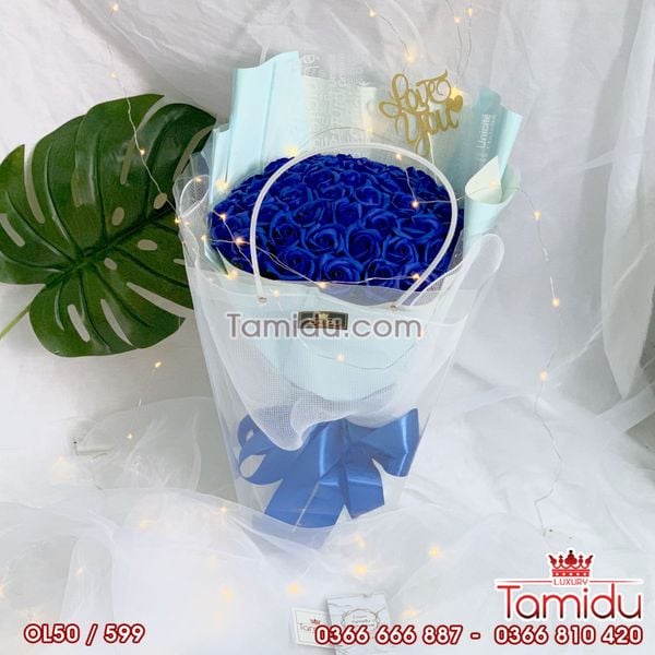 BÓ HOA HỒNG SÁP THƠM VĨNH CỬU TRÒN 50 BÔNG CAO CẤP BỌC LƯỚI