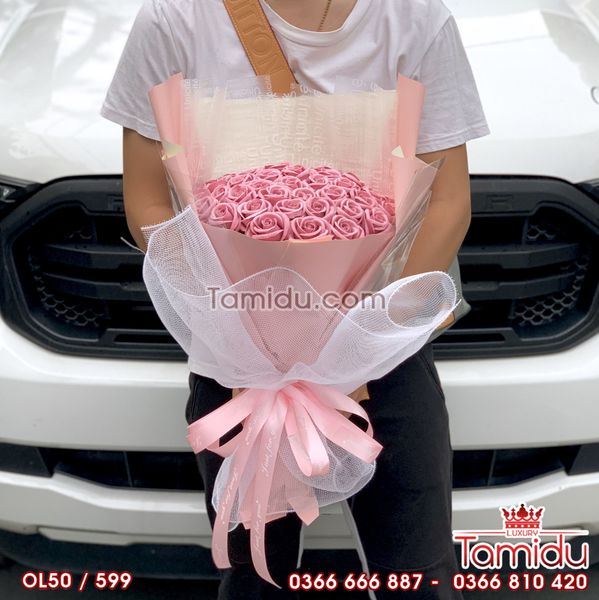 BÓ TRÒN HOA SÁP 50 BÔNG MÀU HỒNG