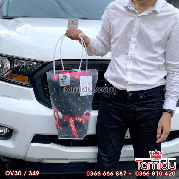 BÓ HOA HỒNG SÁP THƠM VĨNH CỬU TRÒN 30 BÔNG MÀU ĐỎ CAO CẤP BỌC VOAN