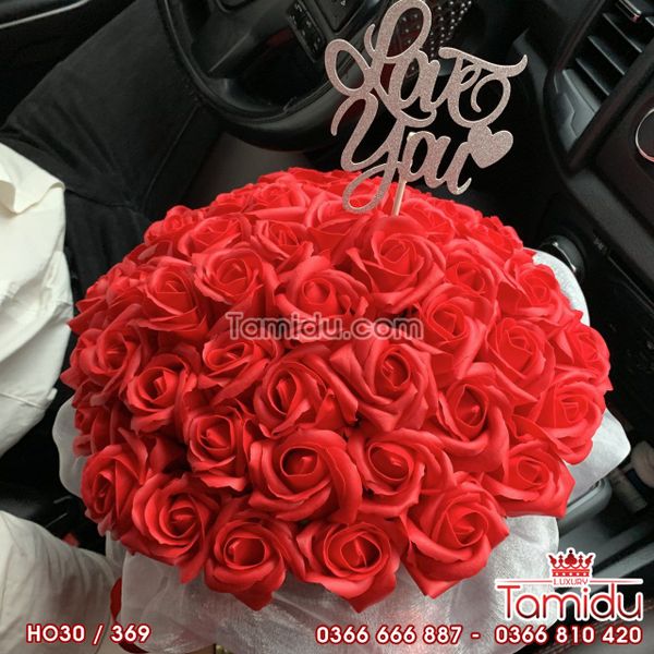 Hộp Trụ Hoa Hồng Sáp 30 Bông Màu ĐỎ