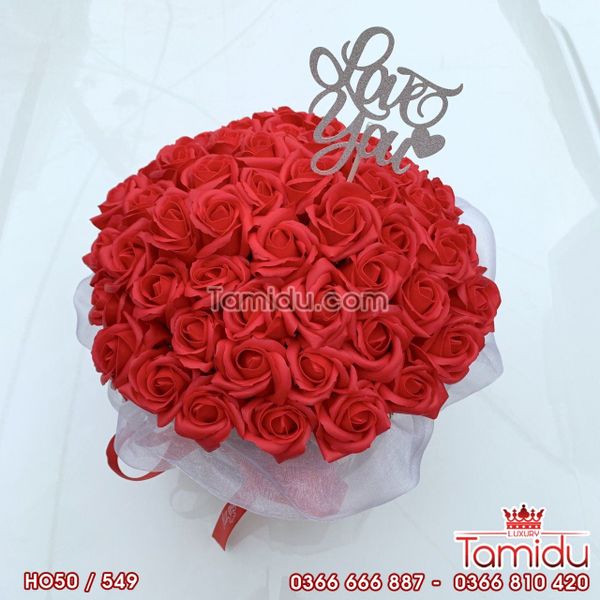 Hộp Trụ Hoa Hồng Sáp 50 Bông Màu ĐỎ