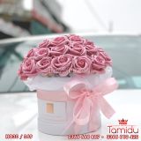 Hộp Trụ Hoa Hồng Sáp 30 Bông Màu Hồng