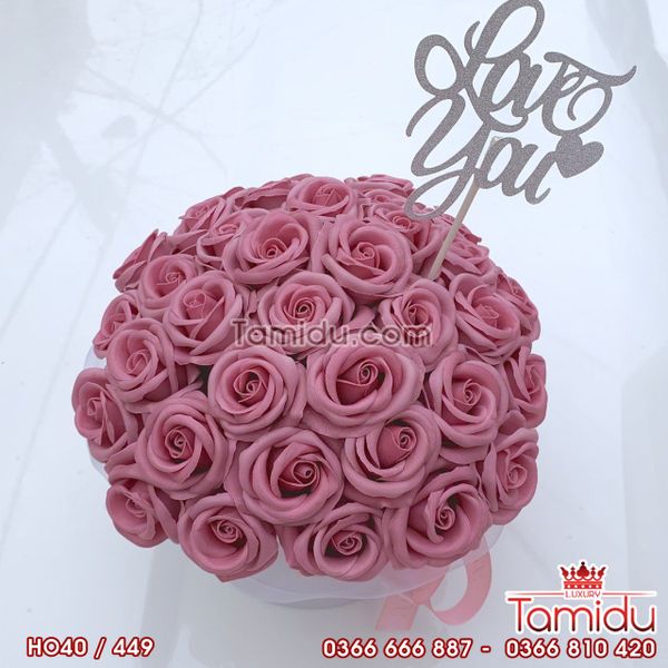 Hộp Trụ Hoa Hồng Sáp 40 Bông Màu Hồng