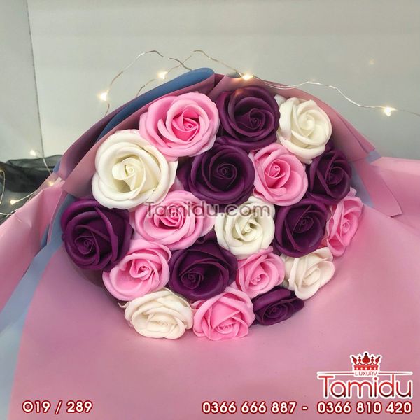Bó Hoa Hồng Sáp Thơm 19 Bông Có Hoa Kèm