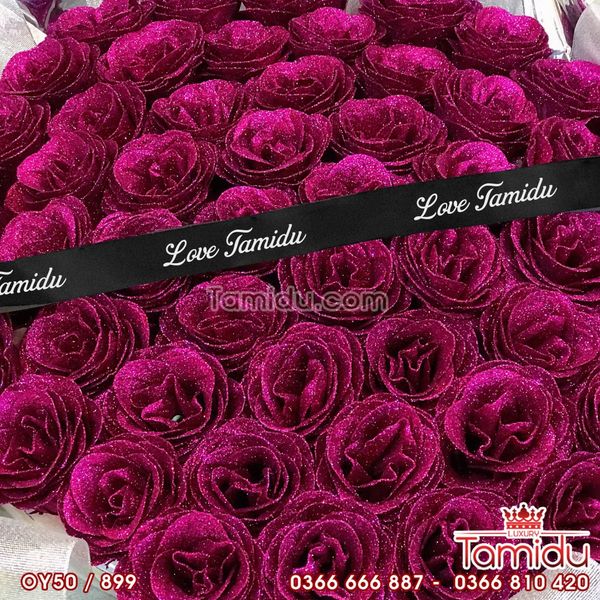 BÓ HOA SÁP KIM TUYẾN 50 BÔNG MÀU HỒNG NHUNG