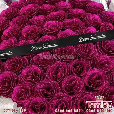 BÓ HOA SÁP KIM TUYẾN 50 BÔNG MÀU HỒNG NHUNG