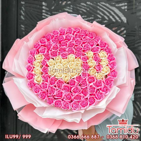 Bó hoa hồng sáp 99 bông I LOVE YOU Hồng