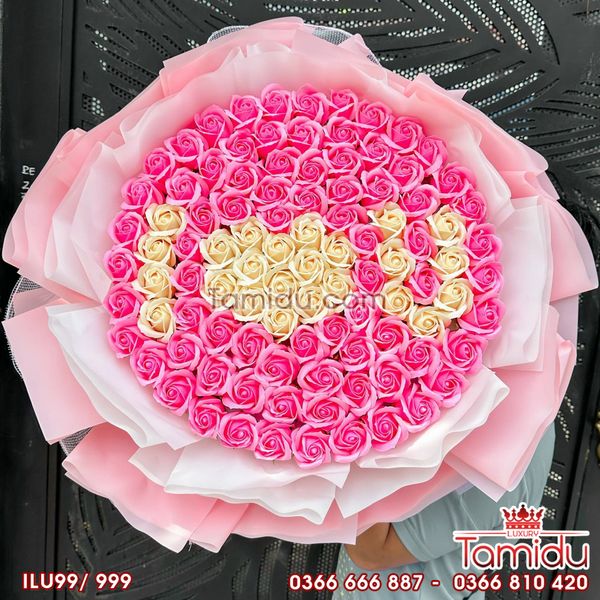 Bó hoa hồng sáp 99 bông I LOVE YOU Hồng