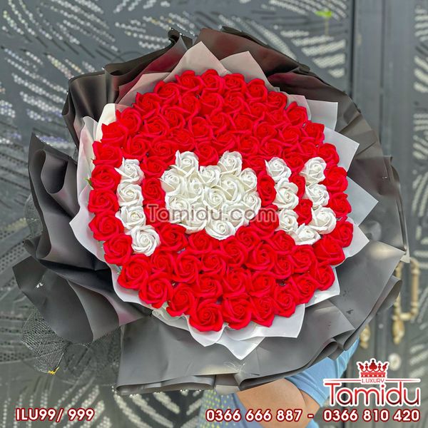 Bó hoa hồng sáp 99 bông I LOVE YOU Đỏ