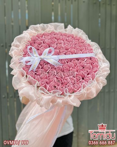 Bó Hoa Hồng Sáp 99 bông Gói voan sóng cao cấp