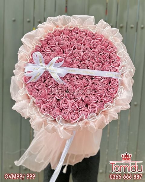 Bó Hoa Hồng Sáp 99 bông Gói voan sóng cao cấp