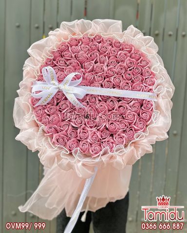 Bó Hoa Hồng Sáp 99 bông Gói voan sóng cao cấp