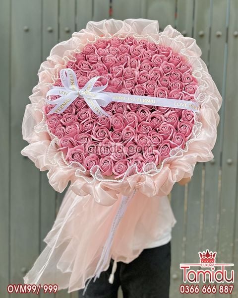 Bó Hoa Hồng Sáp 99 bông Gói voan sóng cao cấp