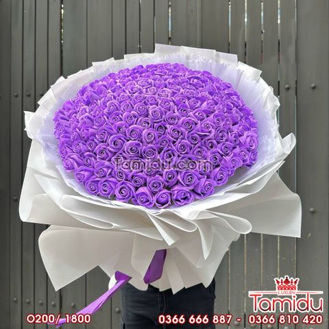 Bó Hoa hồng sáp 200 bông tím mông mơ