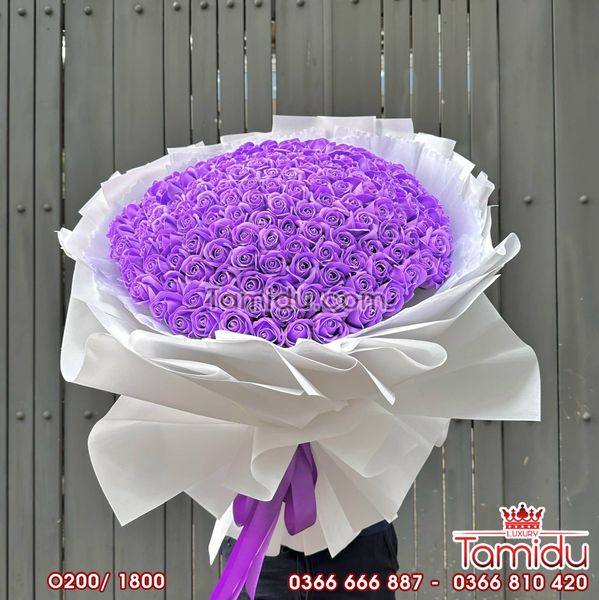 Bó Hoa hồng sáp 200 bông tím mông mơ