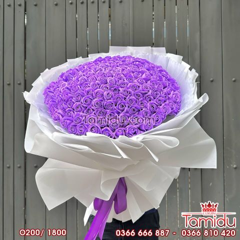 Bó Hoa hồng sáp 200 bông tím mông mơ