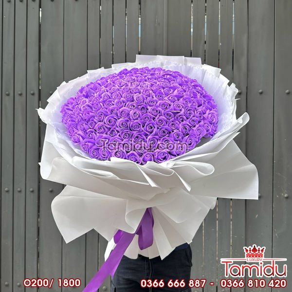 Bó Hoa hồng sáp 200 bông tím mông mơ