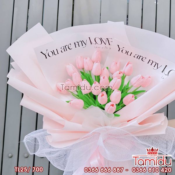 Bó Tuylip 25 bông màu Hồng xinh xắn