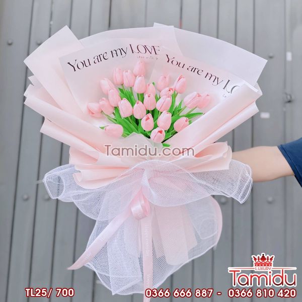 Bó Tuylip 25 bông màu Hồng xinh xắn