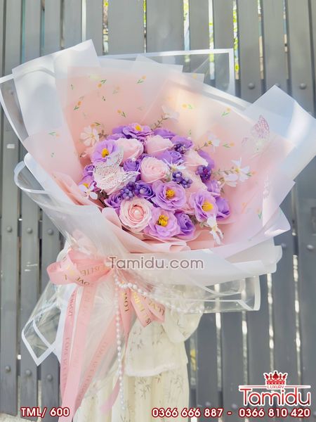 Bó Hoa Tím Hồng mộng mơ