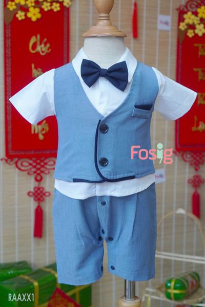  [5-8kg ; 9-13kg] Set Giả Vest Công Tử Bé Trai - Xanh Xám 