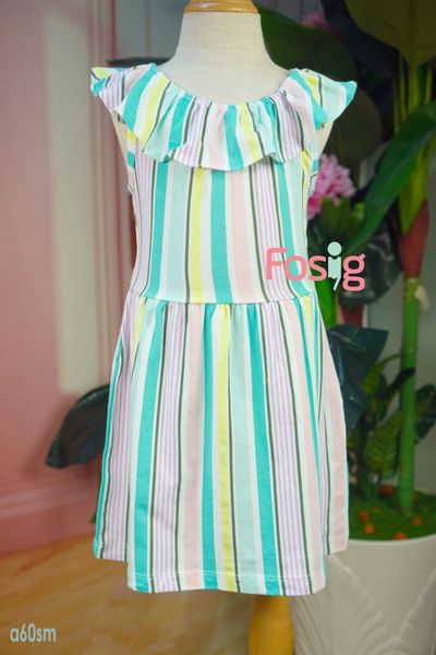  [13kg-18kg] Đầm Cotton Trễ Vai Bé Gái Cter - Sọc Màu 