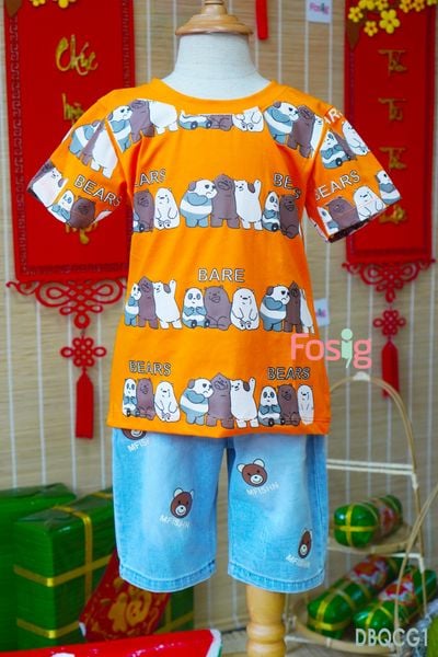  [11-12kg ; 14-15kg] Set Đồ BỘ Ngắn Bé Trai - Cam Gấu 