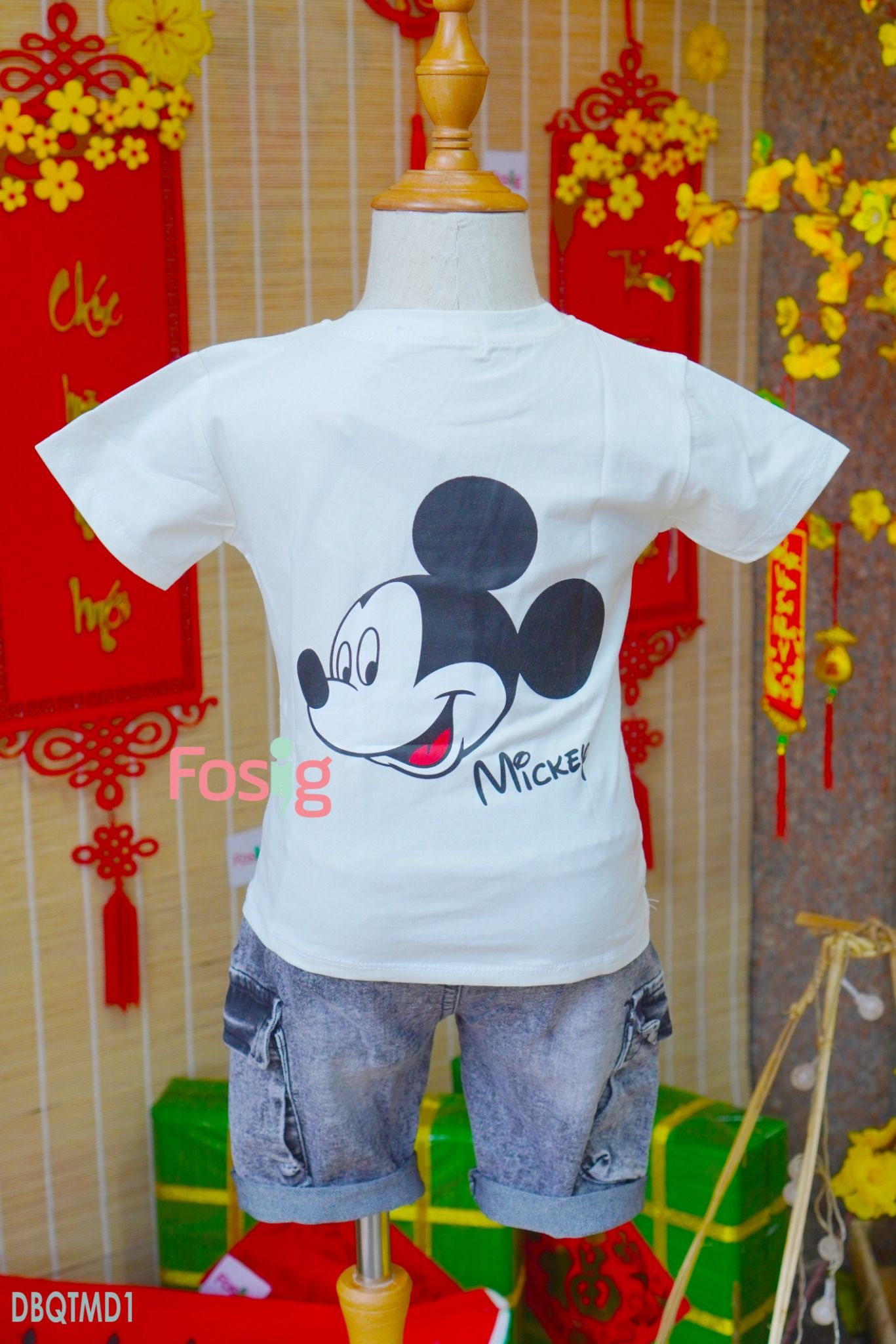  [10-15kg] Set Đồ BỘ Ngắn Bé Trai - Trắng Mickey Đỏ 