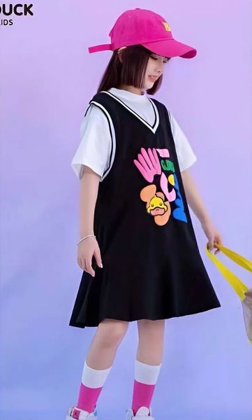  [16-20kg] Đầm Tay Ngắn Cho Bé Gái - Đen G.duck Xanh 