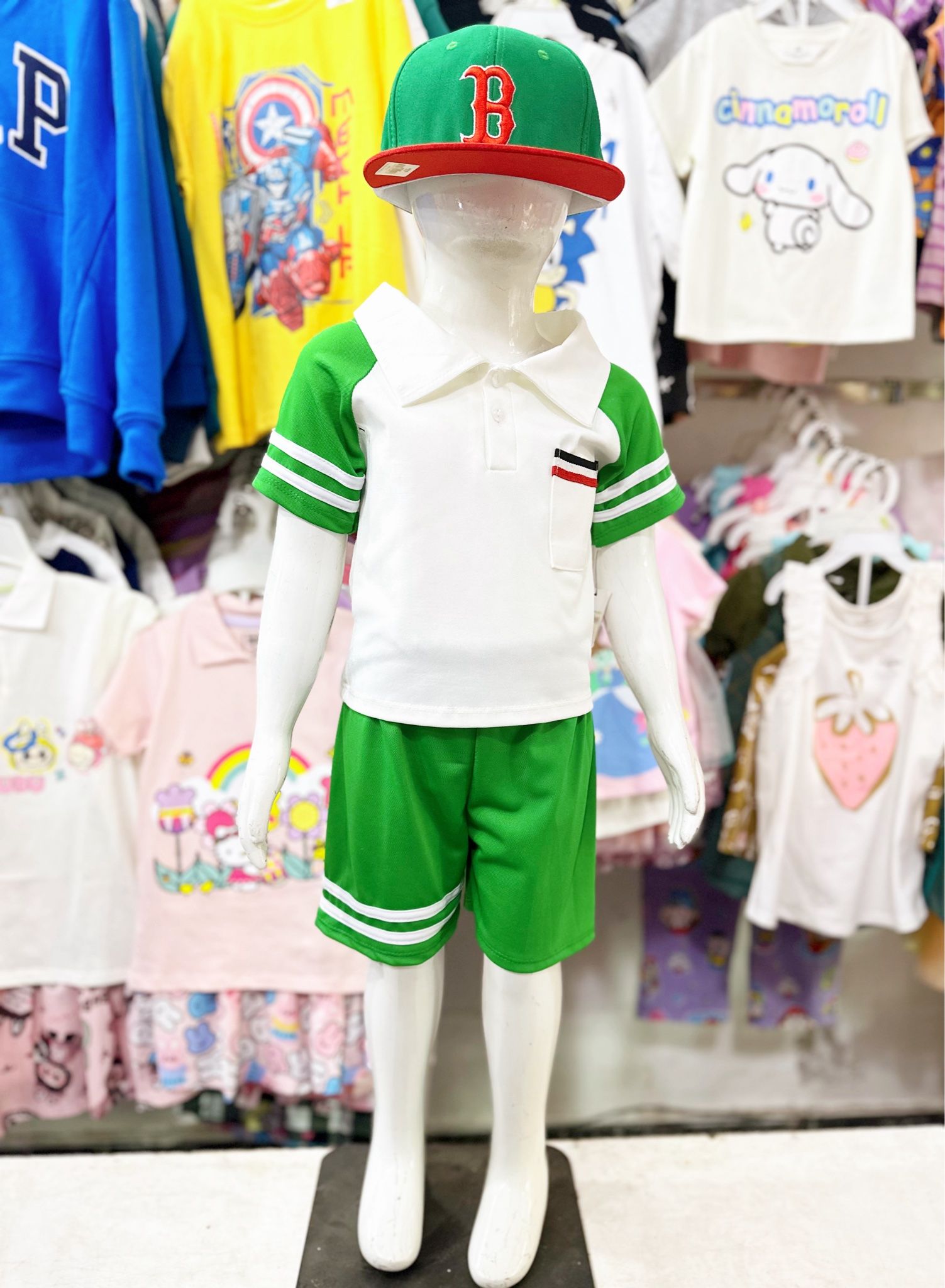  [8-18kg] Set Đồ Bộ Ngắn Polo Bé Trai - Xanh Lá Trắng 