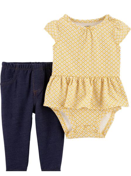  [12-18m] Set Bodysuit Và Quần Bé Gái Cter - Vàng Hoạ Tiết 