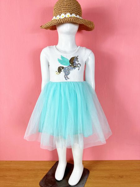  13-14kg Đầm Cánh Tiên Voan Công Chúa - Trắng Ngựa Voan Xanh 