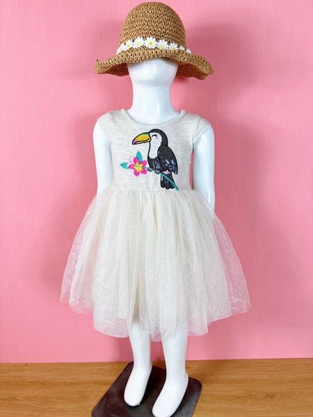  13-19kg Đầm Cánh Tiên Voan Công Chúa- Kem chim hoa D05 