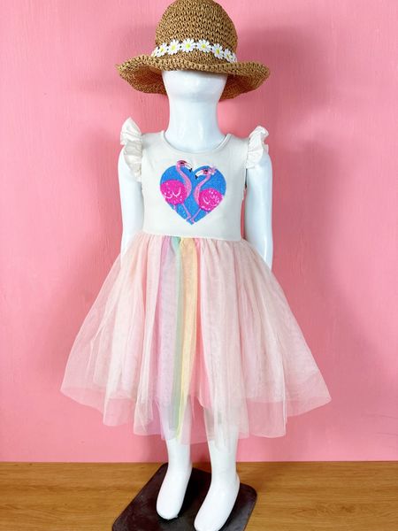  13-14kg Đầm Cánh Tiên Voan Công Chúa- Hạc xanh xám sọc D05 