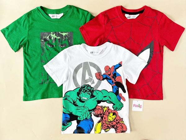  [11-35kg] Set 3 Áo Thun bé trai Cotton Siêu Nhân HM Mix Nhiều Màu- Set màu ngẫu nhiên S3A20 