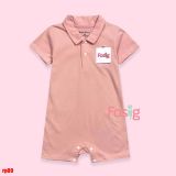  12M Romper đùi cotton, da cá có cổ Po.lo cho bé- Nâu gấu hồng RP09 