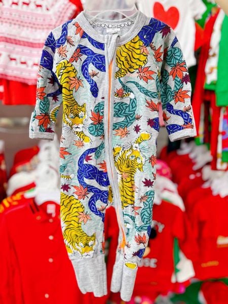  [3-6m] Sleepsuit Không Vớ Khóa Kéo Bé Trai - Xám Hổ 