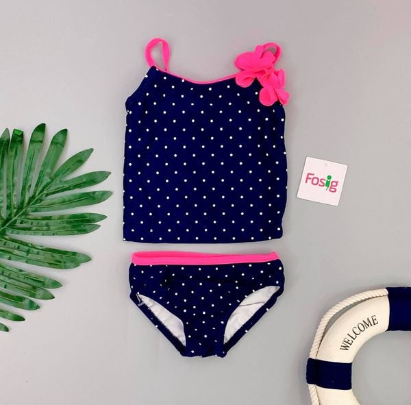  [6-7kg] Đồ Bơi Bé Gái Oskos - Navy Chấm Nhỏ 
