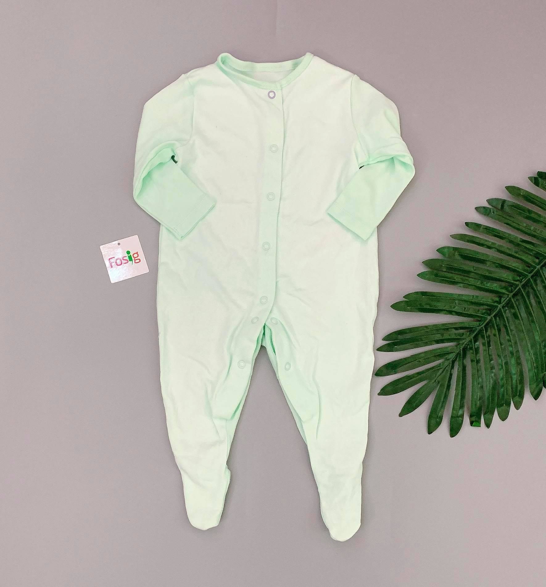  6m  Sleepsuit Gài Nút Có Vớ Bé Gái PM - Xanh Ngọc Trơn 