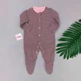  [0-6m] Sleepsuit Gài Nút Có Vớ Bé Gái PM - Hồng Sọc Navy 