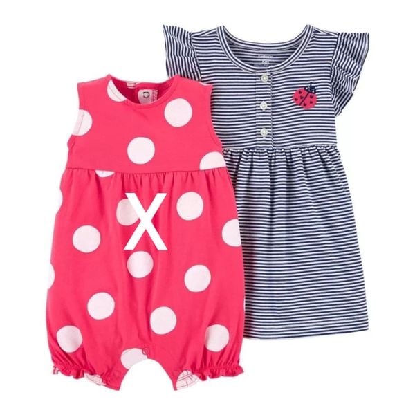  [0-9m] Đầm Thun Cotton Cánh Tiên Bé Gái Cter - Sọc Navy 