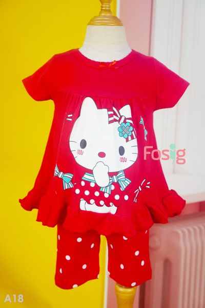  [20-22kg] Đồ Bộ J.B Cho Bé Gái - Đỏ Mèo Kitty Đậm 